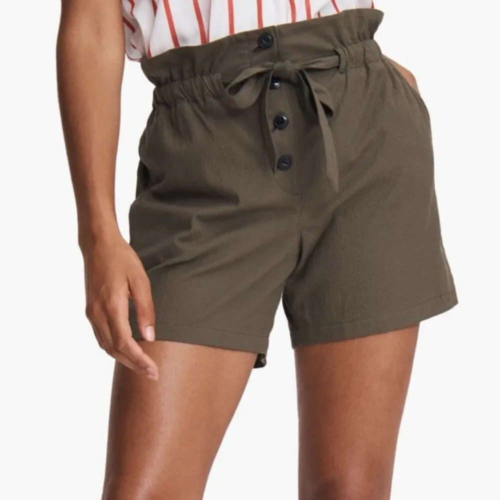 NWT Rag & Bone Camille Paper bag waist seersucker shorts in olive Size 10